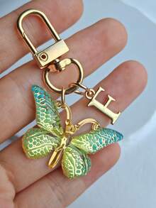 1个可爱闪亮蝴蝶及A-Z字母钥匙扣，树脂绿色时尚蝴蝶字母钥匙圈，女士日常佩戴礼物蝴蝶吊坠钥匙扣 - 綠色 - 查看 25