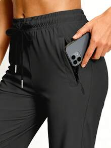 2-Pack Women's Lightweight Quick-Dry Running Pants Loose Casual Pants With Zippered Pockets - High Stretch Fabric For Gym & Yoga - Đen + Xám - Xem 4