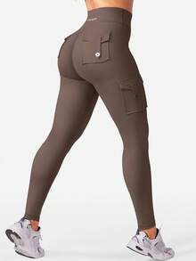 YEOREO Leggings With Pockets For Women V Back Scrunch Workout Leggings Tummy Control Butt Lifting Gym Yoga Leggings Yoga Pants For Women Winter Clothes For Women Black Pants - 咖啡 - 查看 3