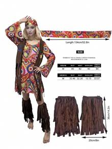 Bộ 4 món - Váy nữ phong cách hippie thêu tua rua, chân váy dài màu nâu kiểu bohemian và tất giữ ấm chân có tua rua, trang phục dự lễ hội âm nhạc. - Nhiều màu - Xem 3