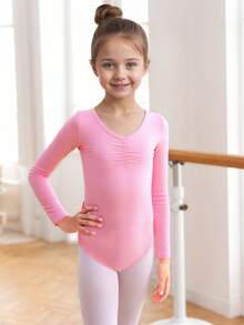 Pink Long Sleeve Ballet Leotard For Girls, Children Bowknot Hollow Out Dance Activewear - Pink - View 2