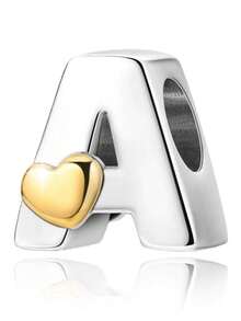 1pc Personalized Smooth A-Z Letter Pendant Bracelet, Women's DIY Customized Name Initial Adjustable Bracelet - Silver-heart Letter - View 33