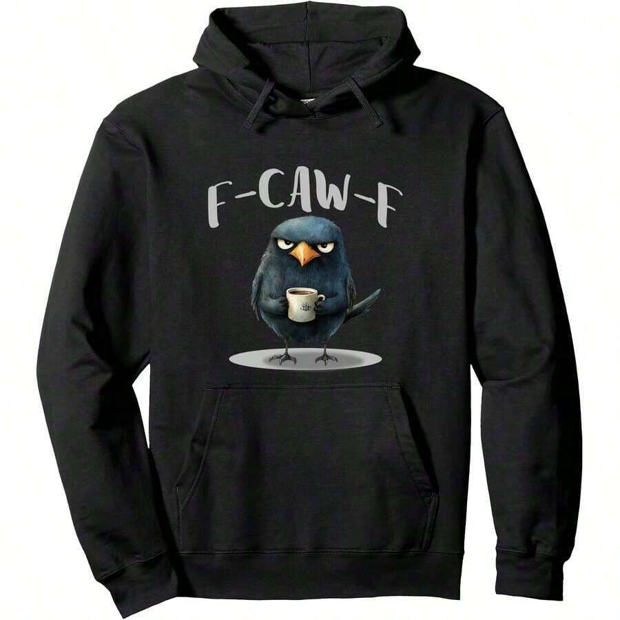 2025 Essentials HoodieCrow Coffee F-Kaw-F Funny Humor Pullover Hoodie Winter Essentials  Hoodies For Men - 黑色 - 查看 1