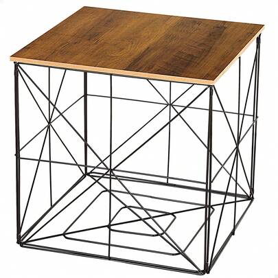 Max Home Mesa lateral quadrada, 38x38x38 cm, peso máximo 5 kg, efeito madeira, espaço de armazenamento, estrutura de metal preto, linhas geométricas, estilo industrial, decoração, para sala de estar, quarto ✅ Entrega em 24/48h para Espanha continental