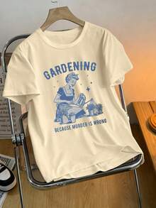 Women's Vintage Punk Rock Dark Style Graphic T-Shirt, Versatile For Spring And Summer - Apricot - View 2