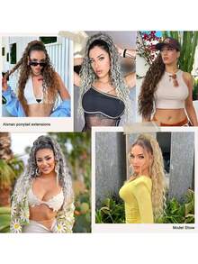 Tóc giả đuôi ngựa dài 28 inch, kiểu gợn sóng xoăn, sợi tổng hợp nhiều lớp chịu nhiệt, tóc giả sợi chịu nhiệt gợn sóng xoăn, unisex, dễ đeo, màu đen nâu, phù hợp cho tiệc tùng và tạo kiểu hàng ngày, phù hợp với mọi tông da, kiểu cơ bản, sợi chịu nhiệt cao, vẻ ngoài tự nhiên. - Tóc vàng ombre - Xem 7