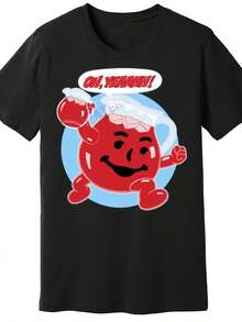 Men's " Aid" Pattern T-Shirt - Machine Washable, Fun Cartoon Design With "OYEWN!" Text, Perfect Gift For Men, Women, Dad, Mom, And Friends, Size S-XXXL, Black - Black - View 1