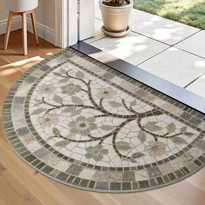 1片半圆形陶瓷花纹浴室地垫，可作浴室地毯、门垫、小地毯、地垫、地板垫、家居装饰、区域地毯、户外地垫、卧室地毯、可水洗地毯