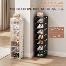 Vertical Narrow Tall Shoe Rack For Narrow Space,6/7/8 Tiers Stackable Metal Shoe Rack Cabinet Organizer For Closet Entryway, Hallway, Bedroom, Cloakroom, Stairwell, Available In Black Or White - 白色 - 查看 2