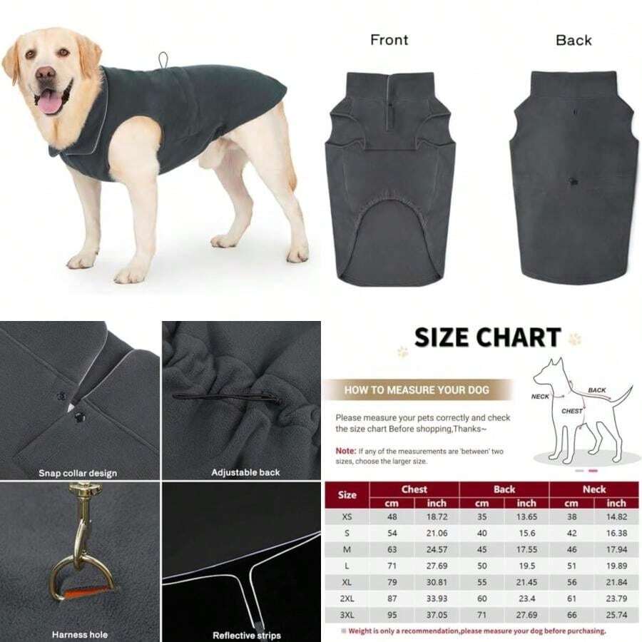 Chaleco Polar para Perro, Suéter Cálido, Chaqueta Polar, Abrigos de Invierno con Ropa Reflectante para Clima Frío(Dark gray S) - Multicolor - Ver 1