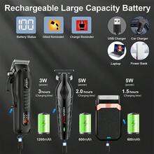 HIENA 专业男士理发和剃须刀套装 - 3 件/2 件/1 件可选，USB 充电式无线理发工具，带 LED 显示屏，锂电池，迷你推剪，适合初学者理发师和家庭使用，是节日的绝佳礼物 - 彩色 - 查看 6