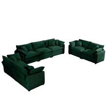 Modern Fabric Living Room Sofa 2-Piece Set, Two 2 Seater Sofa And One 3-Seater Sofa, Upholstery Large Deep Seat Set Of 3 Sofas With Comfortable Cushions And Pillows - màu xanh lá - Xem 6