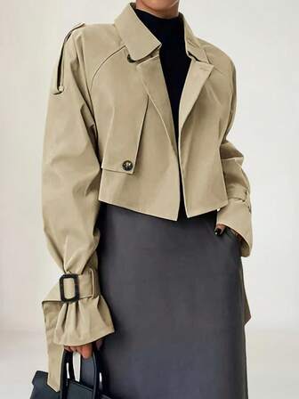 1 pièce Veste coupe-vent décontractée courte pour femmes pour le Nouvel An, Manteau trench de haute qualité pour femmes, Design minimaliste et polyvalent, Vêtement d'extérieur élégant