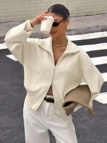 Live To Mo Women's Winter Sweater, Business Casual, Commuting Fashion Long Sleeve Zip-Up Knit Cardigan, Essential For Daily Outings - Apricot - View 3