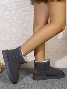 新款女士厚底雪地靴，带毛绒衬里，防滑短筒靴，秋冬款