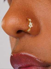 1Pc 925 Sterling Silver Exquisite Star Inlaid With Zirconia Piercing Clicker Ring Cartilage Double Hoops Twist Nez Pericng Jewelry Suitable For Women'S Daily Wear, Parties, And Banquet Occasions - Gold - View 6