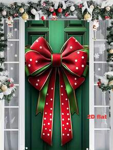 1 szt. 2D płaska osłona na drzwi z motywem kokardy, wykonana z poliestru, odpowiednia na banery na drzwi z okazji świąt Bożego Narodzenia, projekt pudełka na prezent świąteczny, zawieszka na drzwi z okazji świąt Bożego Narodzenia, dekoracja domu, dekoracja drzwi na imprezę świąteczną. - Wielokolorowe - Zobacz 4