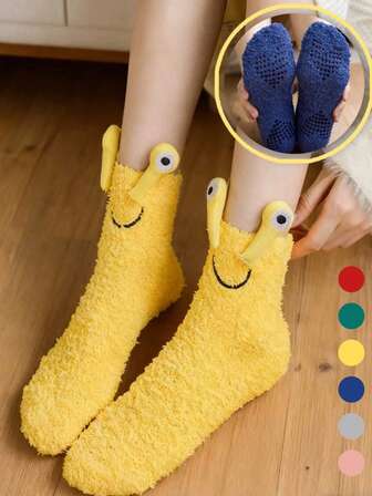 1/2 Pairs Christmas Gifts For Men , Leg Warmers Women , Christmas Socks , Autumn & Winter Women's Coral Fleece Socks + Cute Big Eye Pattern + Warm Thickened Terry Plush Style + Home Postpartum Sleep Socks + Comfortable Versatile Plush Socks , Men Gift Ideas, Cozy Socks