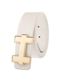 一款不显身材的大码腰带，单条装，女士时尚奢华设计师款牛皮腰带，搭配牛仔裤，PU皮革表带，金色扣环。 - 多色 - 查看 5