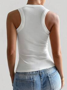 GAOVOT Women's Y2K Sexy Pure Desire Basic Casual Sports Home Square Neck Vest Top - 白色 - 查看 2