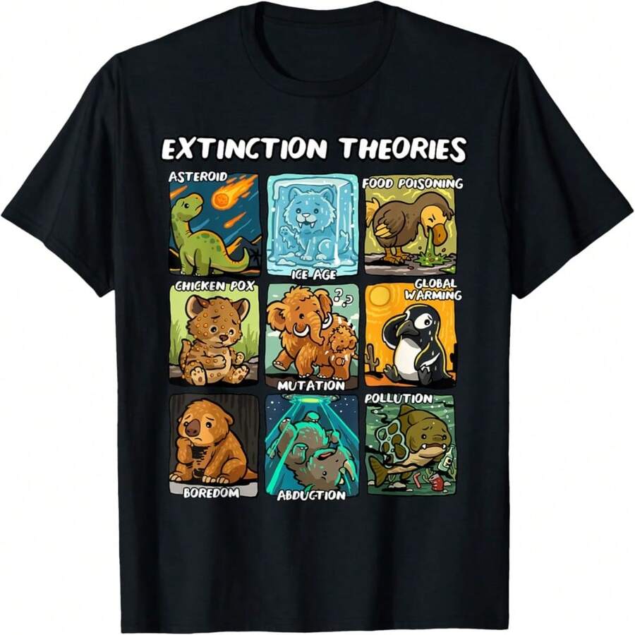 Extiion Theories Funny Prehistoric Exti Animals T-Shirt - Black 22 - View 1