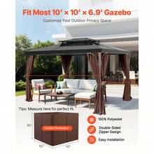 Gazebo Curtains Outdoor, Fit Most 10' X 10' X 6.9' Gazebos, 4-Panel Sidewall Gazebo Privacy Curtains With Zippers, Outdoor Curtain Replacement For Patio Canopy, Only Curtain, Coffee - 10ft*10ft*6.9ft, Coffee Brown - 查看 2