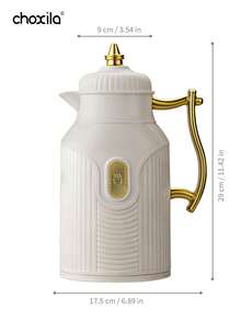 1pc Large-Capacity Insulated Kettle, Gold-Plated Style Teapot, Coffee Kettle, Hot Water Bottle, Press-Type Glass Inner Liner Insulated Flask