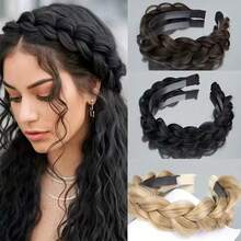 16 Inch Braided Headband, Fashionable Black & Brown Twist Design, Easy To Wear, Versatile Women's Accessory, Stylish Headband, Braided Headband, Non-Woven Fabric Material - Multicolor - View 1