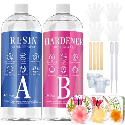 Kit de resina epoxi de 500ml transparente para moldes de resina, kit de inicio de resina epoxi, que incluye resina y endurecedor, resina epoxi cristal transparente que no amarillea y sin burbujas, de nivelación automática, fácil de mezclar 1:1 para colada y recubrimiento para joyería DIY y artesanía con resina y resina epoxi