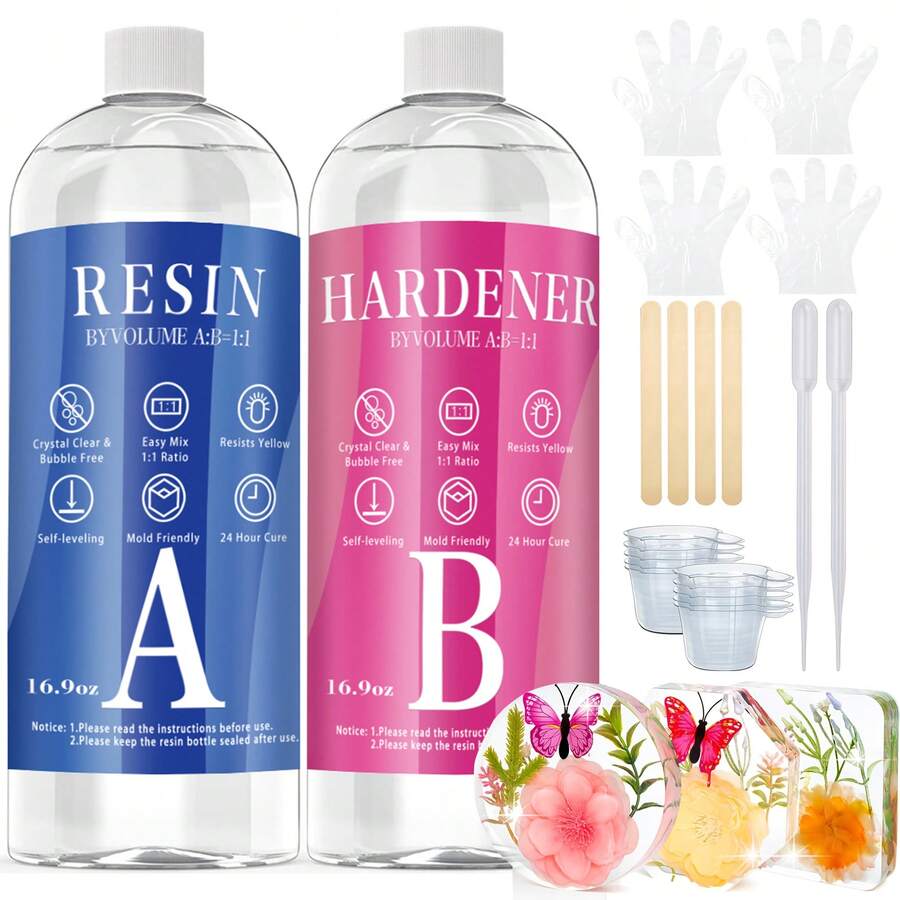 500ml Transparent Epoxy Resin Kit, Suitable For Resin Molds, Epoxy Resin Starter Set, Includes Resin And Hardener, Crystal Clear Epoxy Resin, Non-Yellowing, Bubble-Free, Self-Leveling, Easy 1:1 Mixing, Can Be Used For Casting And Coating, Suitable For DIY Jewelry Making And Other Artistic Resin And Epoxy Crafts.