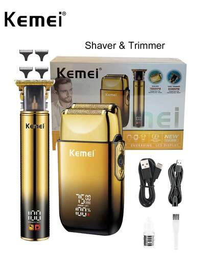 Kemei Elektrisk hårtrimmer och rakapparat, modern herrrakapparat med folie, frisörset för barberare, rakhyvel för skalliga huvuden, USB-laddningsbar rakmaskin KM-TX10, jul- och nyårspresent till män