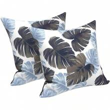 Outdoor/Indoor Throw Pillows, 18x18 Square Pillows With Inserts Bed, Couch, Sofa & Patio Furniture (Set Of 2, Monstera Blue), Decorative Pillows - 波羅的海棕櫚白 - 查看 8
