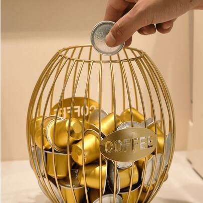 Porta-cápsulas de café dourado em aço inoxidável (1 unidade), comporta 30 cápsulas de café, compatível com [modelo/modelo], também adequado para armazenar lanches, frutas, brinquedos; acessório decorativo para mesa, cozinha, quarto, presente de Ano Novo e decoração.