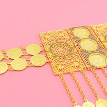 Chain Geometric Tassel Waist Chain, Carved Waterdrop Coin Pendant Waist Belt, Middle Eastern Belly Dance Waist Accessory - Gold - View 4