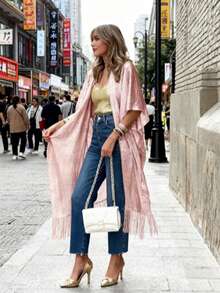 春夏秋季网眼沙滩透视泳衣罩衫、流苏针织披肩、休闲街头轻薄罩衫上衣、派对礼服罩衫、流苏度假沙滩泳衣罩衫