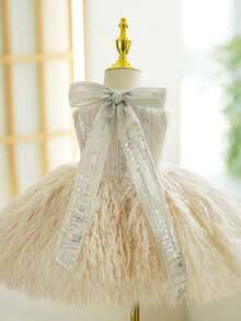 香槟色蝴蝶结发带无袖优雅圣诞派对公主裙，女孩节日正式礼服，适合女孩生日派对、舞会、婚礼、感恩节、毕业典礼 - 香檳色 - 查看 10
