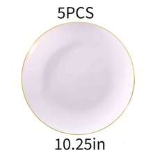 30/5pcs White With Gold Rim Dinnerware Set, Round Minimalist Elegant Design, Gold Cutlery, White And Gold Tableware, 7.5pcs/10.25inch Dinner/Dessert Plates, Suitable For Wedding Party, Party Supplies, Wedding Dinnerware, Fashionable Tableware, Decorative Plates, Premium Dinnerware, Dinnerware Set For Event Organizers, Catering - White - View 15