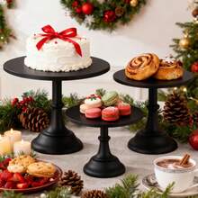 3pcs Cake Stand, Golden Cake Stand Set Disc Diameter 8" 10" 12", Perfect Dessert Table Display Set, Cupcake Cake Stands For Party, Wedding, Birthday, Baby Shower, Anniversary - 黑色 - 查看 1