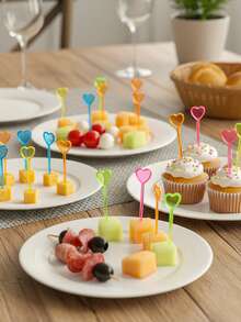 50/100/200pcs Multi-Color Fruit Picks, Heart Fruit Skewers, Toothpicks, Heart-Shaped Cocktail Appetizer Sticks, Food Picks, Sandwich & Beverage Picks, Suitable For Festivals, Parties, Birthdays, Christmas, BBQ Snacks And Family Gatherings