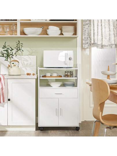 SoBuy FSB09 SCH, Mobile Kitchen Cabinet Microwave Oven Storage Trolley Dining Room On Wheels, Zwart view 2