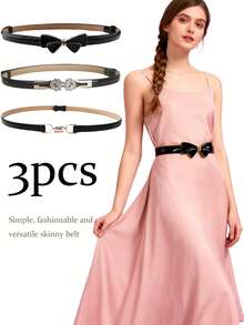 女士经典PU皮革细腰带套装 - 纯色搭扣可调节腰带，适合S码裤子、连衣裙、休闲装和办公室派对服装，必备衣橱配饰