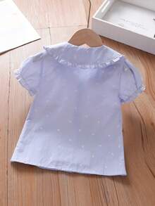 女童心形印花翻领短袖衬衫 - 淺藍色 - 查看 2