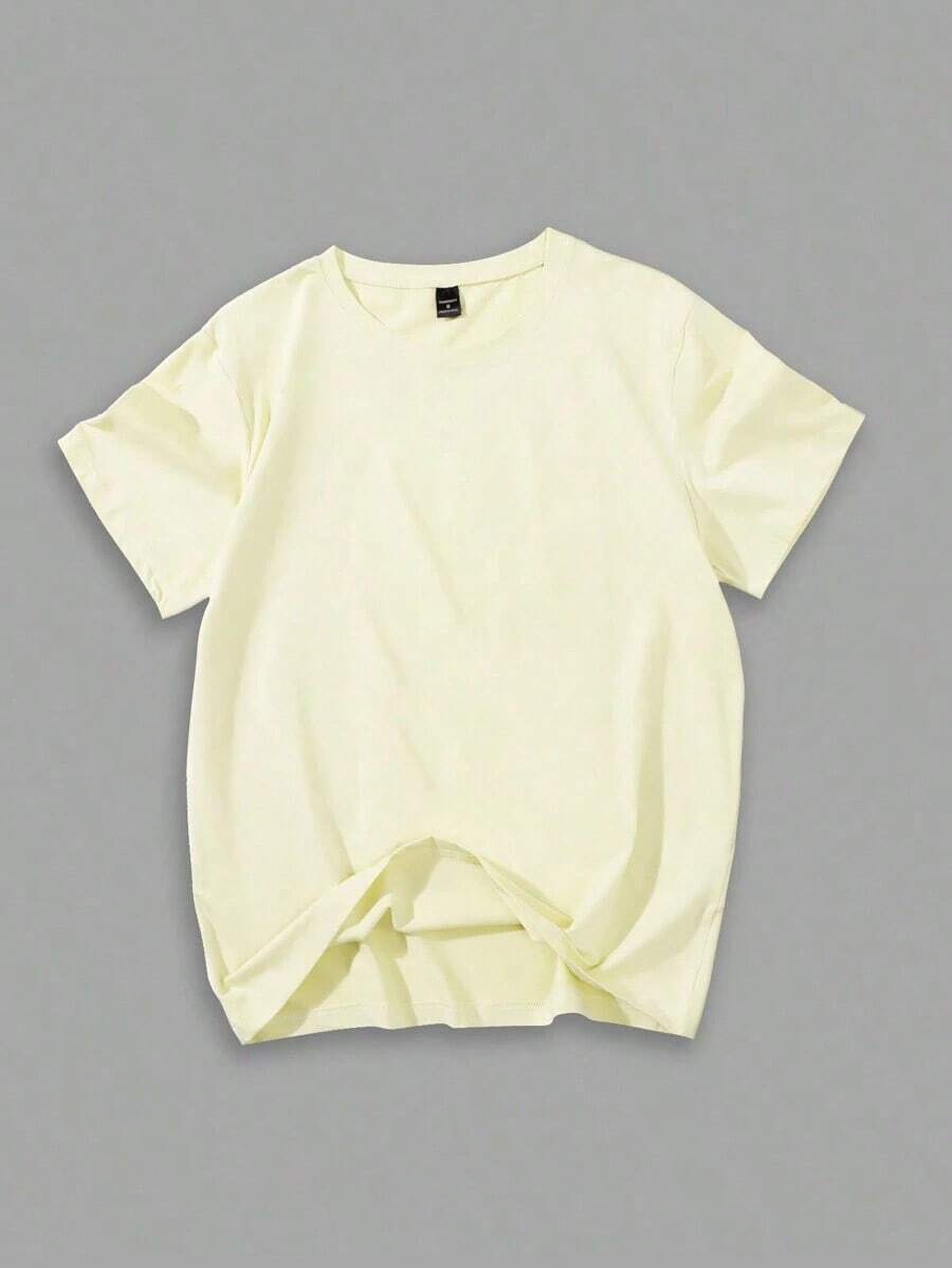 Homme Men's Solid Color Short Sleeve T-Shirt-Unisex Casual Vintage Street-Style Loose-Fit Cotton T-Shirt Top - 黃色 - 查看 1