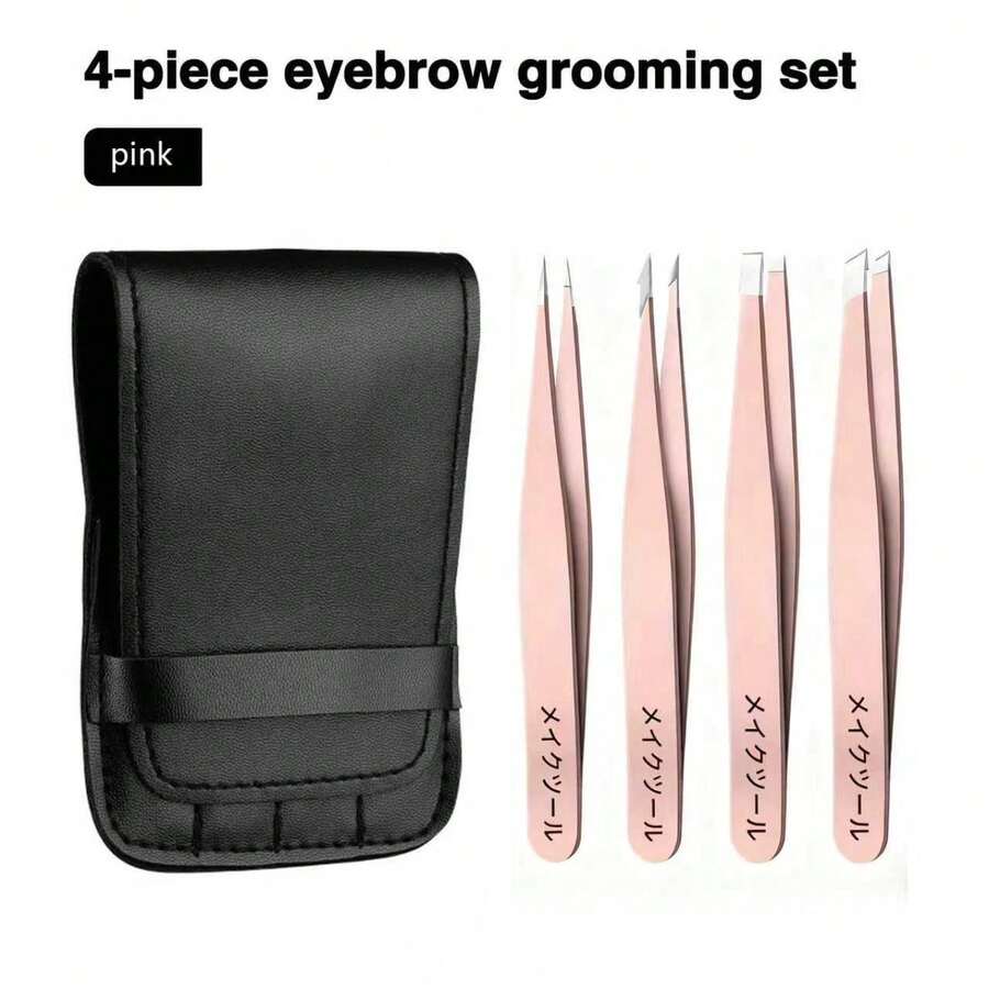Pink 5pcss Set, Stainless Steel Eyebrow Tweezers Purple Set, Makeup Tools For Eyelash Extension, Eyebrow Shaping, Beard Hair Removal, And False Eyelash Auxiliary Tools