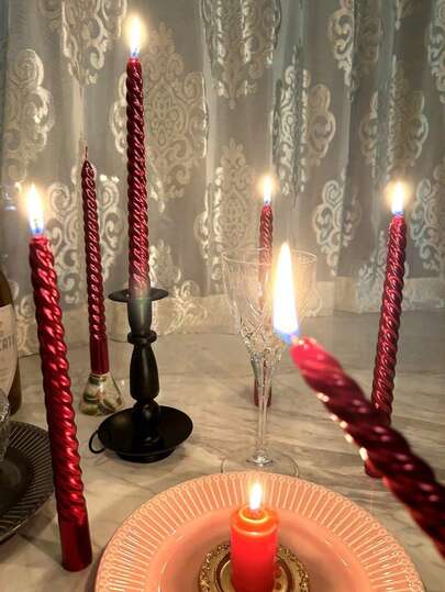 1 caja de 6 velas de mesa de comedor en espiral de estilo retro, creando una atmósfera romántica para cenar, decoración esencial para el hogar