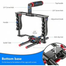 Camera Video Cage Film Movie Making Kit Aluminum Alloy With Top Handle Dual Hand Grip Two 15mm Rods Compatible With Canon  Fujifilm Nikon DSLR Camera And Camcorder Black + Red - Red - View 4