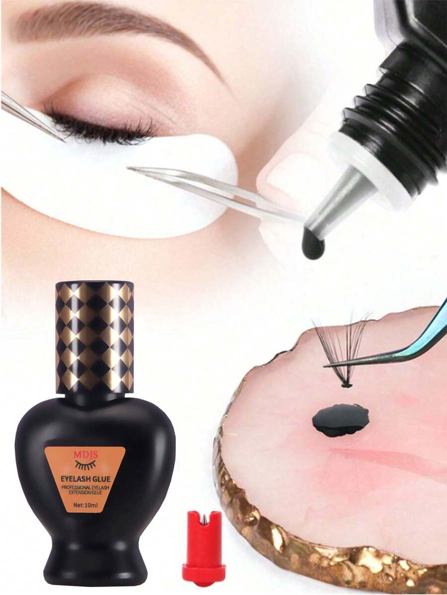 1pc Professional Eyelash Extension Glue, Super Holding, Waterproof, Low Allergy, 1 Second Quick Drying, Low Smoke, Extend Lashes, Professional Eyelash Extension Glue, Lasts Over 7 Weeks, Suitable For Semi-Permanent Extension/Professional Eyelash Products, For Eyelashes (10ml Black)