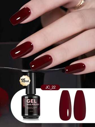 JIAZHICAI 低气味天然树脂，易于涂抹，美甲灯固化，酒红色指甲油 15毫升/1瓶，红色指甲油，UV灯固化指甲油，深红色指甲油，日常百搭，美甲大师的热门指甲油