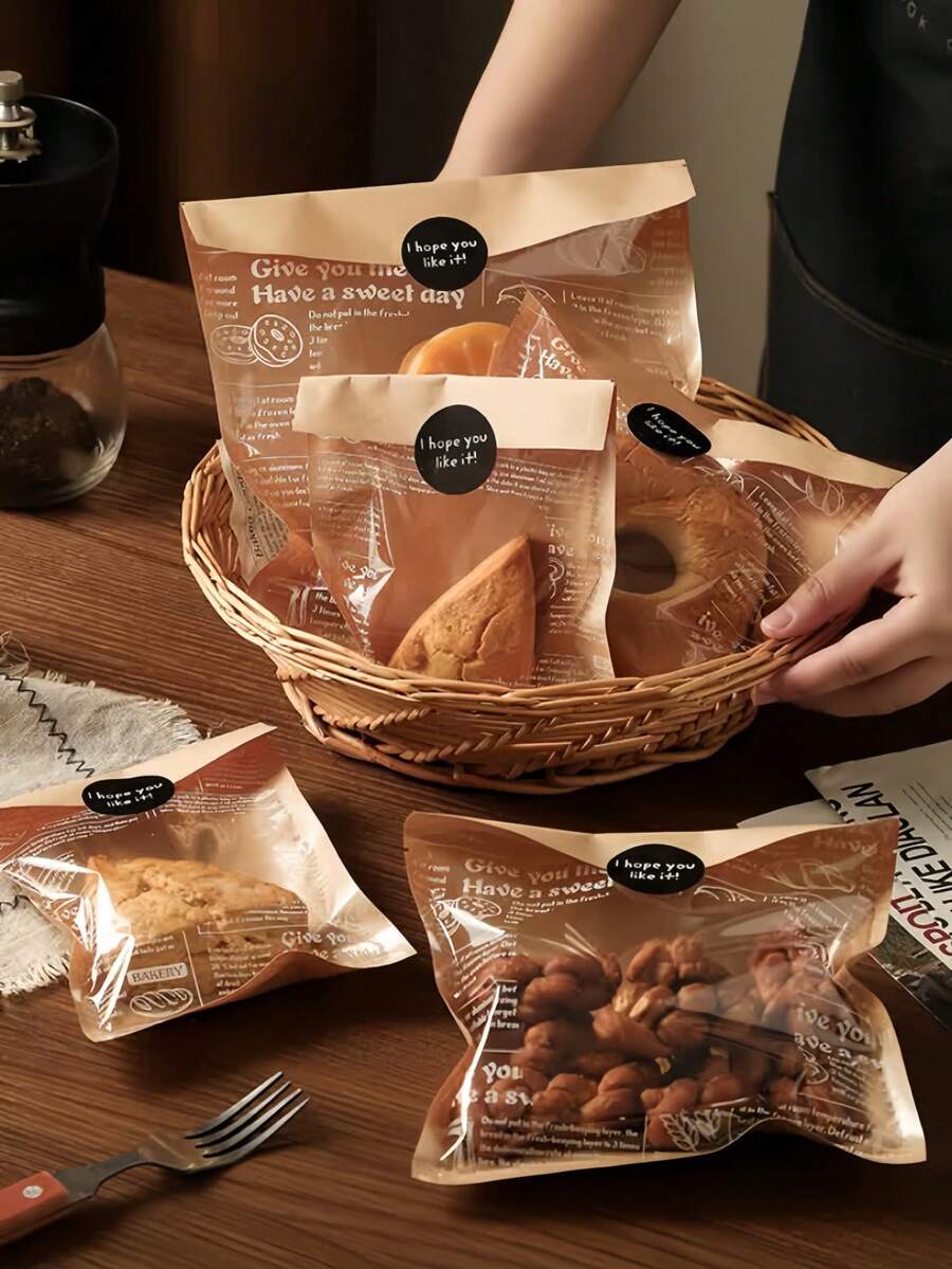 50个/包牛皮纸面包袋，带透明窗口，双层耐用棕色烘焙袋批发 | 适用于自制酸面包、贝果、糕点、咖啡豆 | 家庭烘焙、咖啡馆包装 - 彩色 - 查看 1