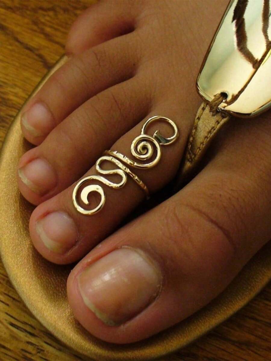 1pc New Copper Alloy Minimalist Twisted Adjustable Toe Ring [Random Ring Shape] - Gold - View 1
